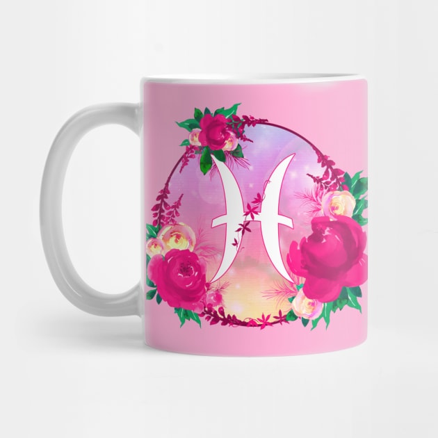 Pisces Zodiac Horoscope Pink Floral Monogram by bumblefuzzies